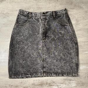 EUC The Clothing Academy 80s Vintage Black Acid Wash Denim Skirt Size 28